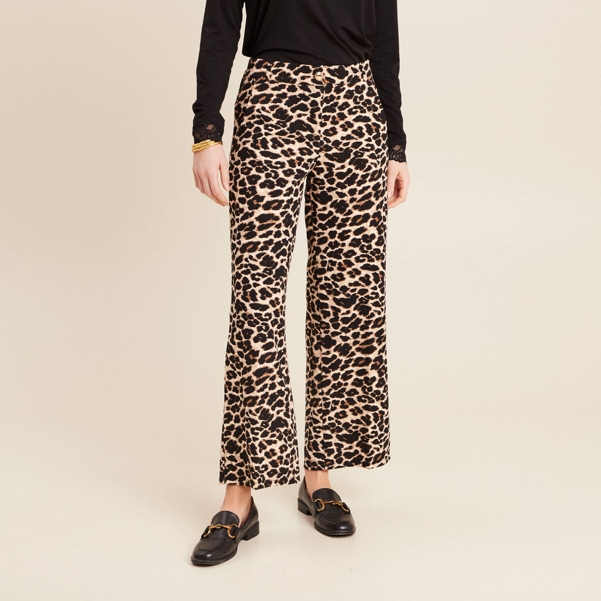 Pantalon large creme femme
