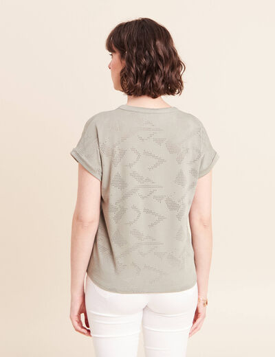 T-shirt col tunisien manches courtes vert clair femme