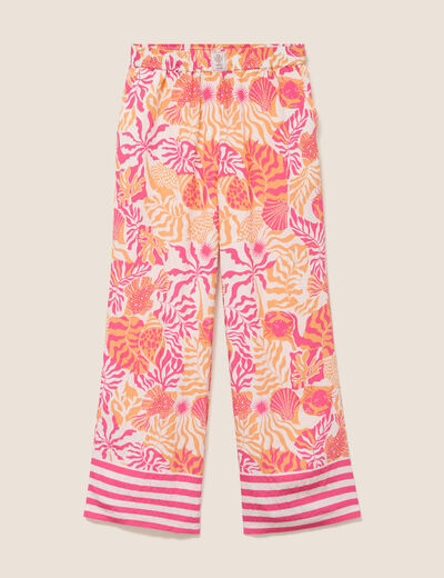 Pantalon fluide et large taille haute rose corail femme