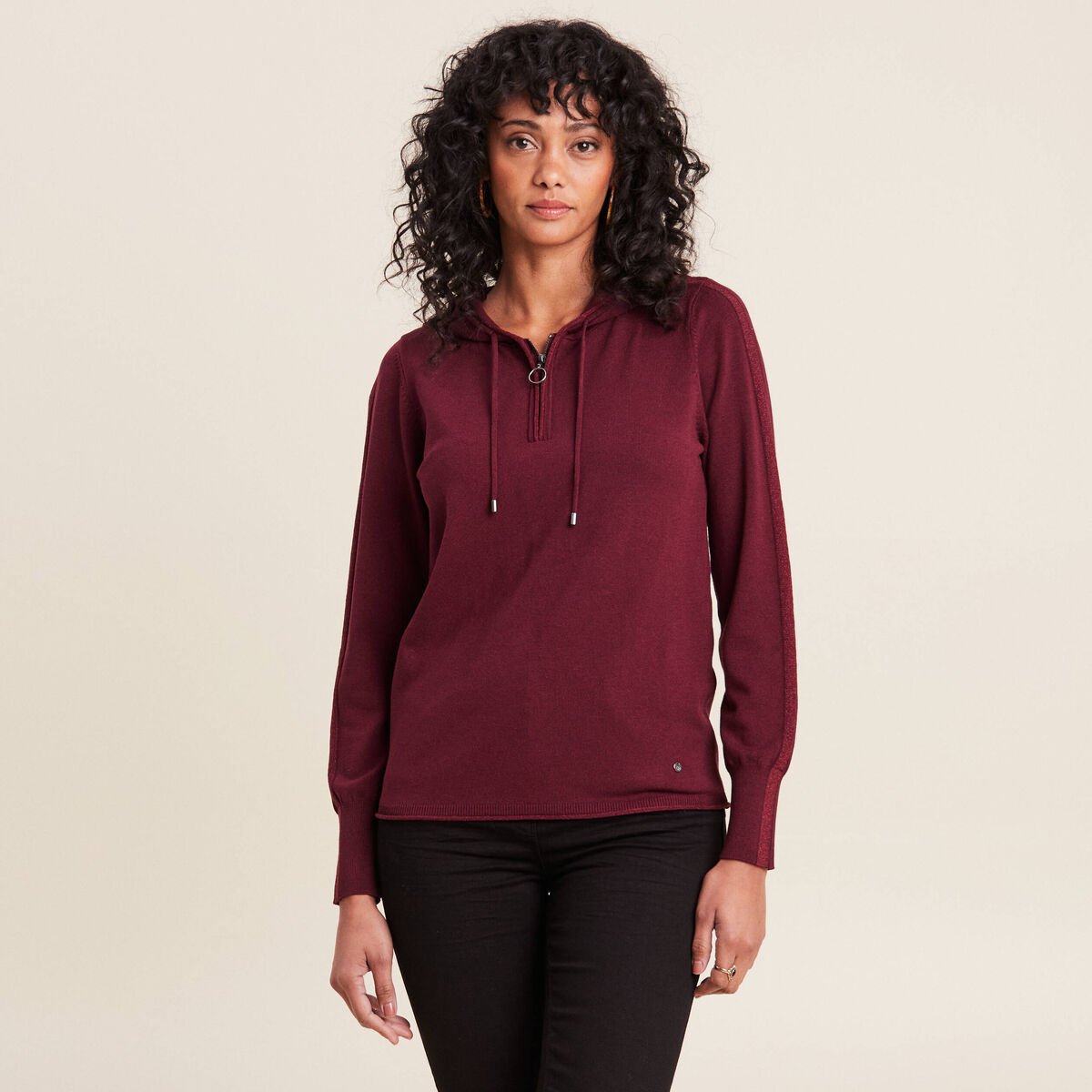 Pull manches longues bordeaux femme