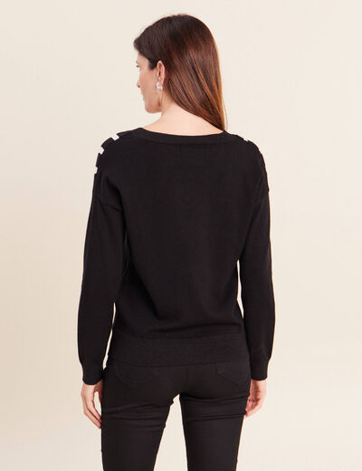 Pull col v noir femme