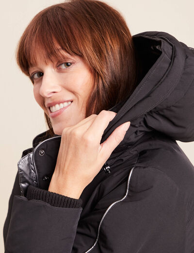 Parka d&eacute;perlante &agrave; capuche noir femme
