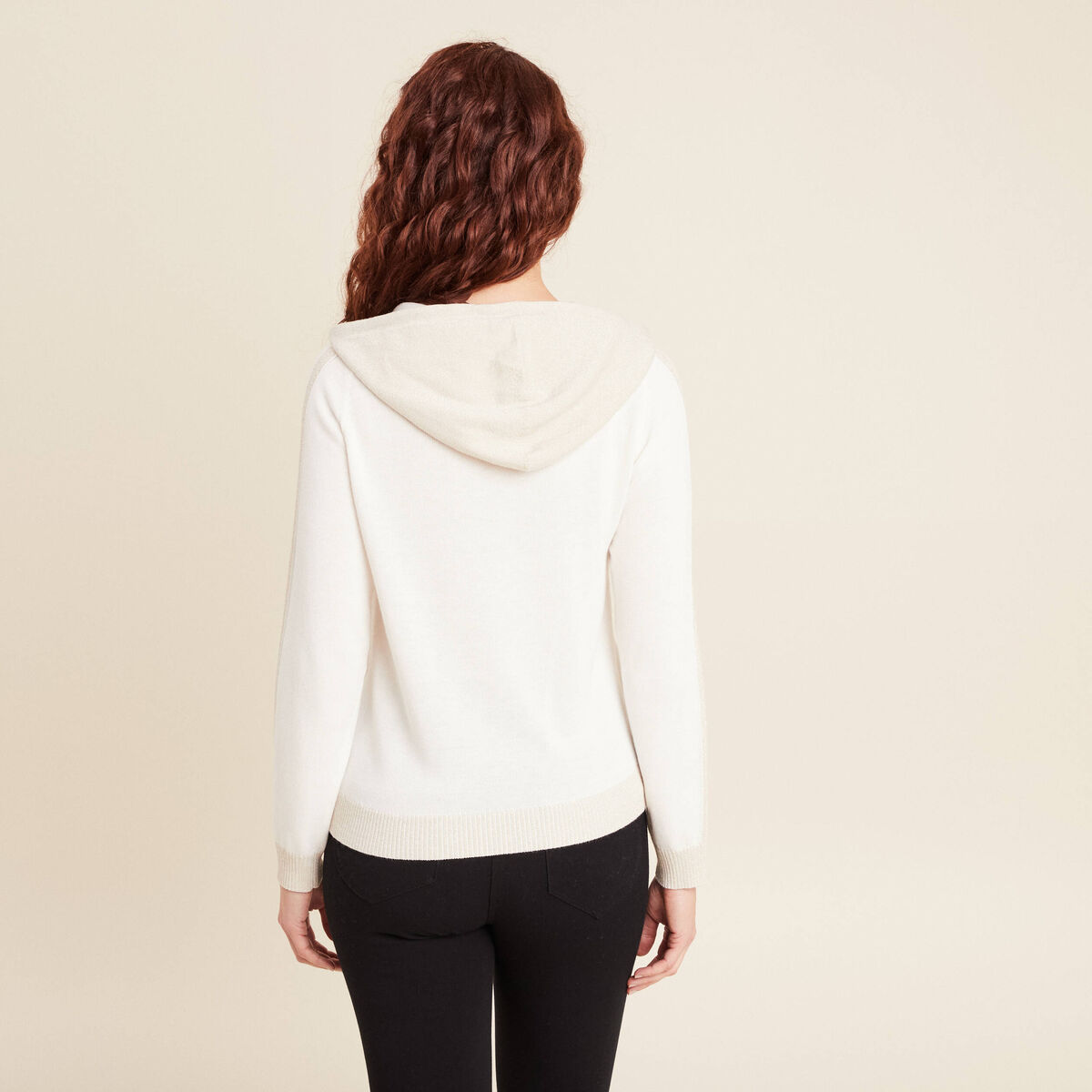 Sweat &agrave; capuche zipp&eacute; ecru femme