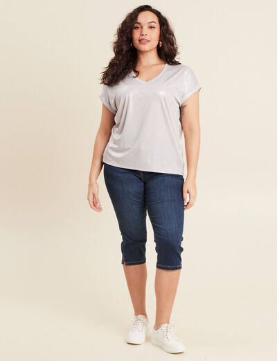 T-shirt manches courtes gris argent femme