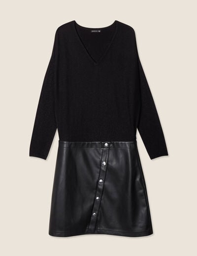 Robe tricot bas simili cuir noir femme