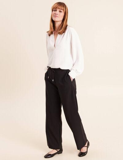 Pantalon fluide large taille haute noir femme
