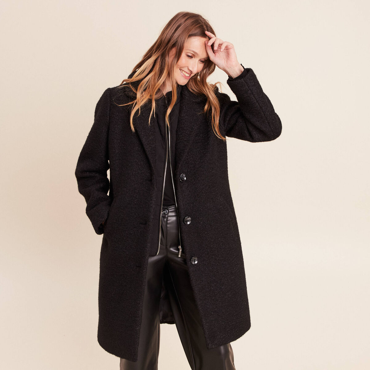 Manteau 3 en 1 col montant doubl&eacute; noir femme