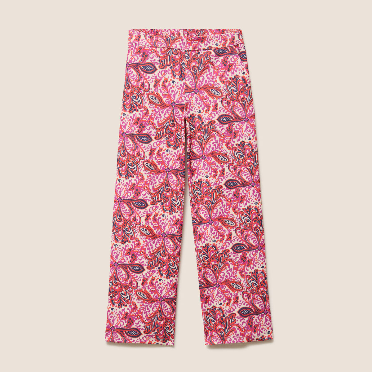 Pantalon large taille haute rose corail femme
