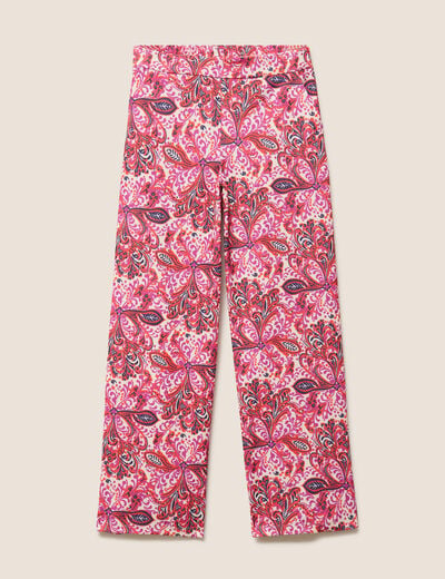 Pantalon large taille haute rose corail femme