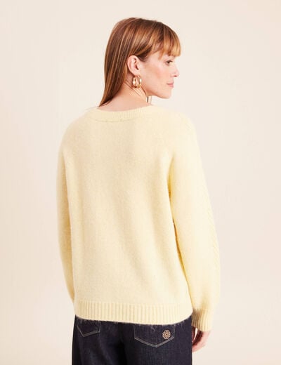 Gilet manches longues col rond jaune pastel femme