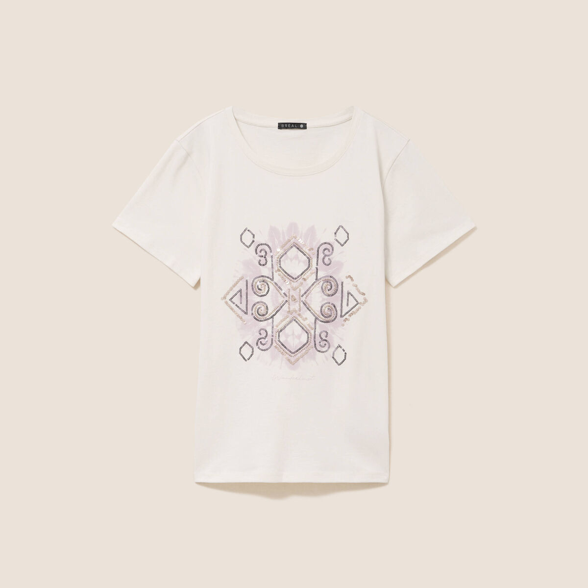T-shirt col rond manches courtes ecru femme