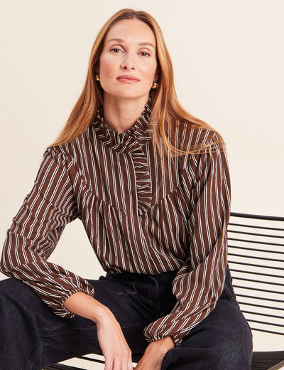 Blouse droite manches longues marron femme