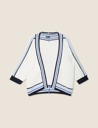Gilet manches 3/4 ajouré ecru femme