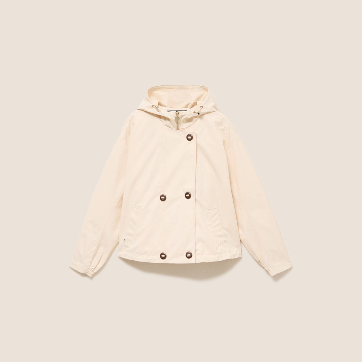 Trench droit court &agrave; capuche doubl&eacute; ivoire femme