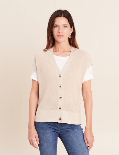 Gilet col v couleur or femme