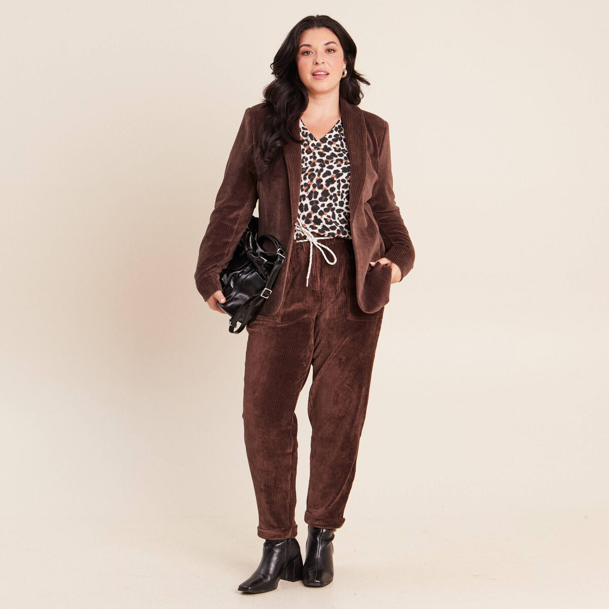 Veste tailleur velours marron femme