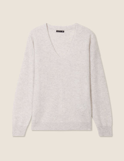 Pull en cachemire manches longues gris clair femme