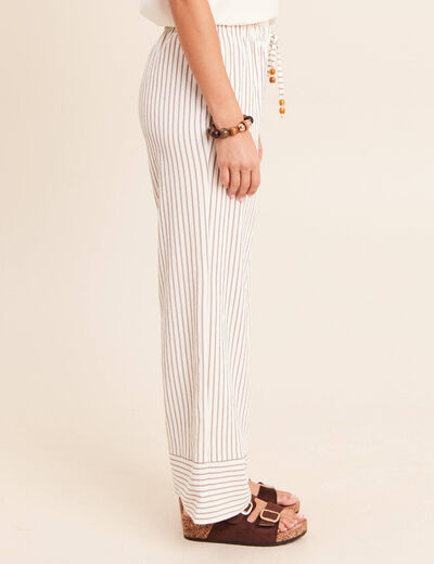 Pantalon large taille haute taupe femme