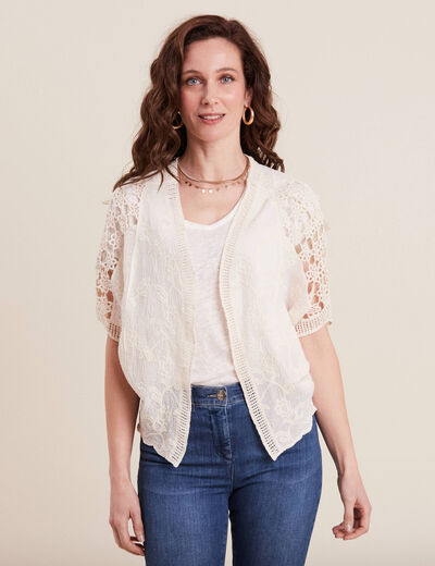 Gilet manches courtes dentelle ivoire femme