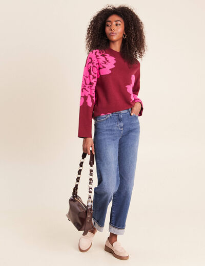Pull col montant bordeaux femme
