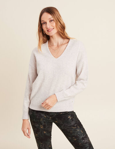Pull en cachemire manches longues gris clair femme
