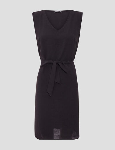 Robe droite ceintur&eacute;e noir femme