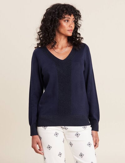 Pull manches longues bleu marine femme