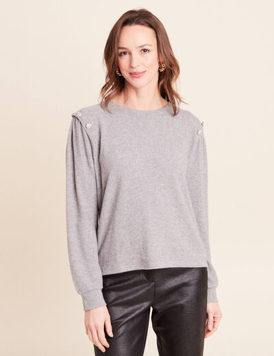 T-shirt doux avec bijoux gris fonc&eacute; femme