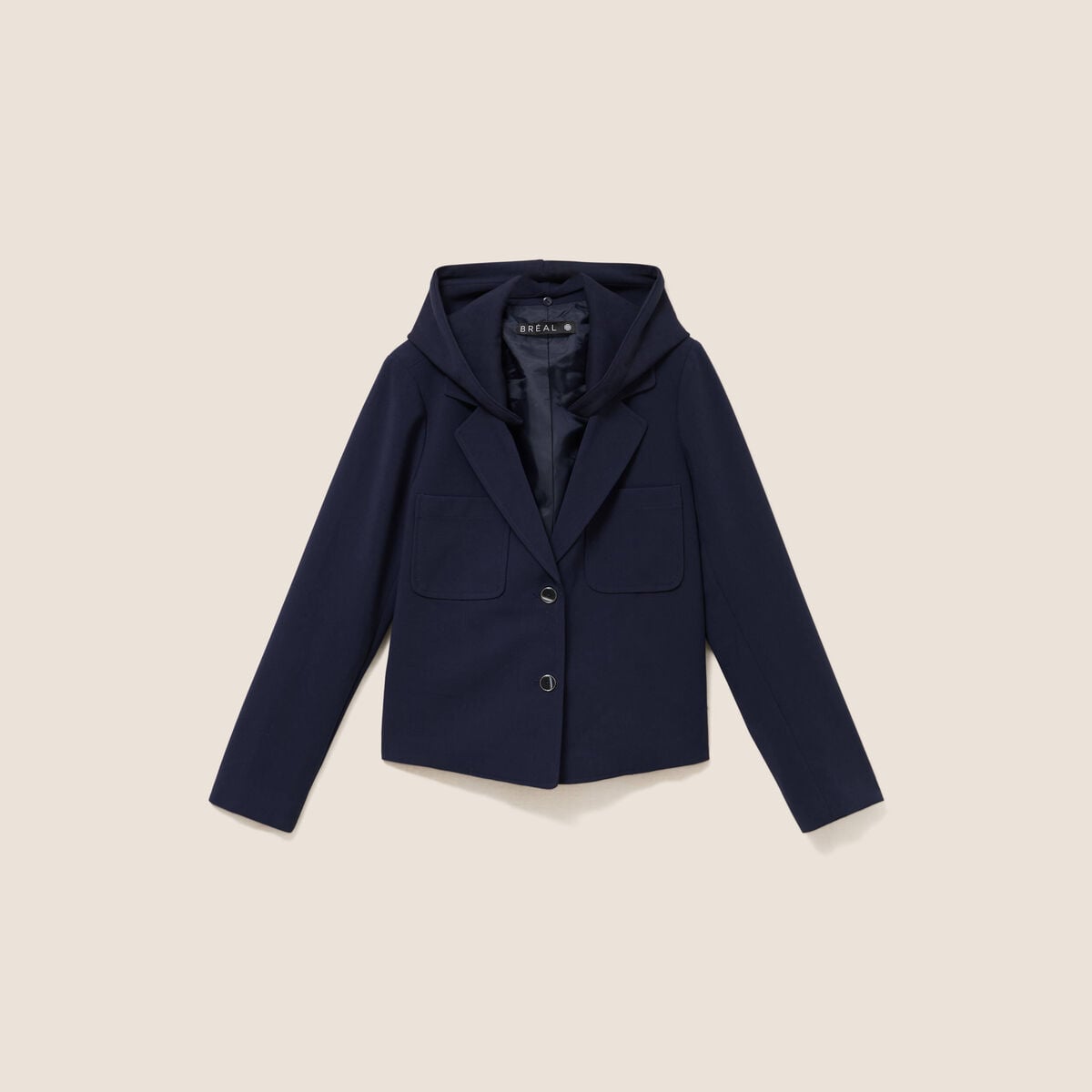 veste cintr&eacute;e doubl&eacute;e avec capuche bleu fonc&eacute; femme