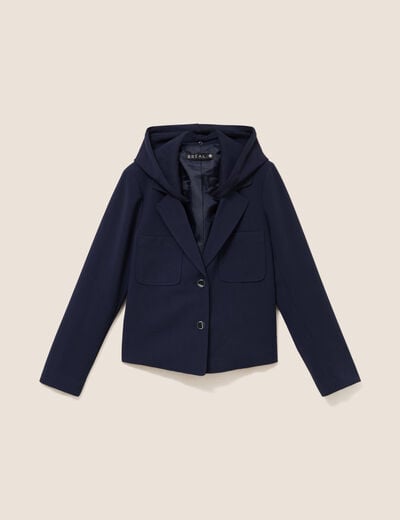 veste cintr&eacute;e doubl&eacute;e avec capuche bleu fonc&eacute; femme