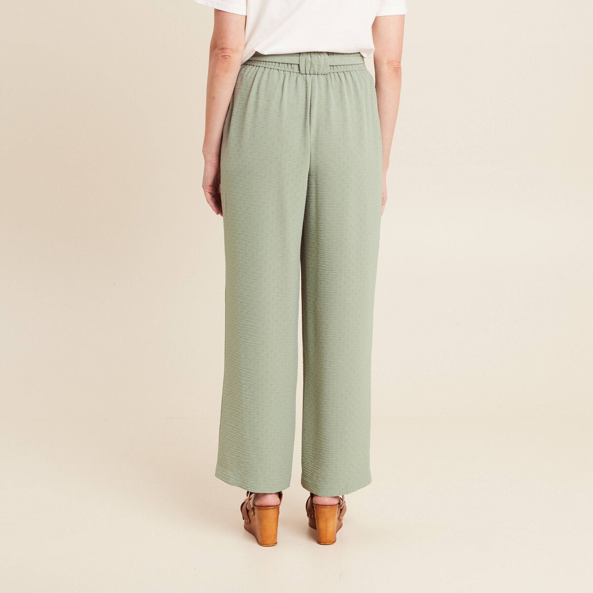 Pantalon flou droit 7/8ème vert clair femme