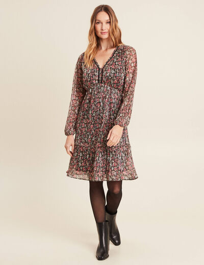 Robe fleurie à sequins évasée rose framboise femme