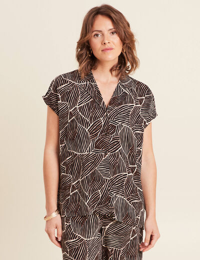 Chemise crêpe manches courtes noir femme