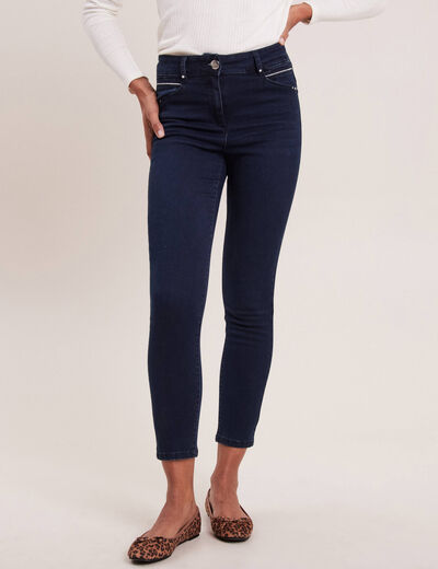 Jean ajusté taille haute denim brut femme