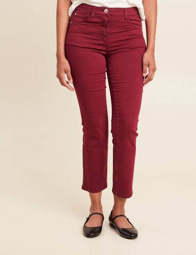 Pantalon droit taille haute 7/8ème bordeaux femme
