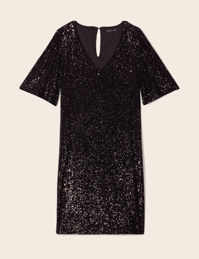 Robe évasée sequins noir femme