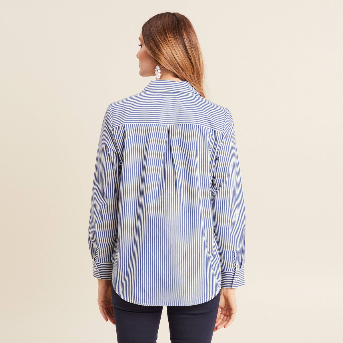 Chemise manches longues brod&eacute;e bleu femme