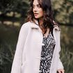 Manteau droit effet mouton ivoire femme