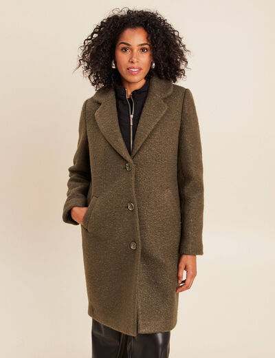 Manteau 3 en 1 col montant doubl&eacute; vert kaki femme