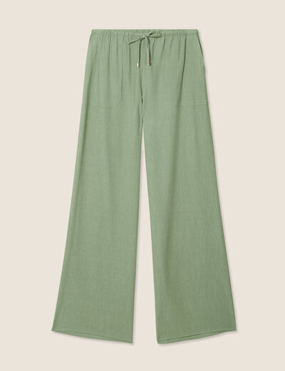 Pantalon large fluide vert kaki femme