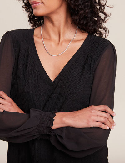 Blouse bi-matière noir femme