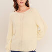 Pull droit col rond manches longues jaune pastel femme