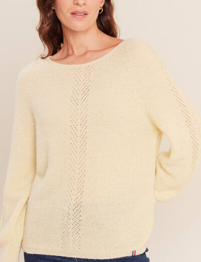 Pull droit col rond manches longues jaune pastel femme