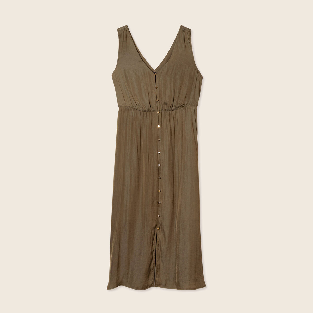 Robe midi &eacute;vas&eacute;e satin vert kaki femme