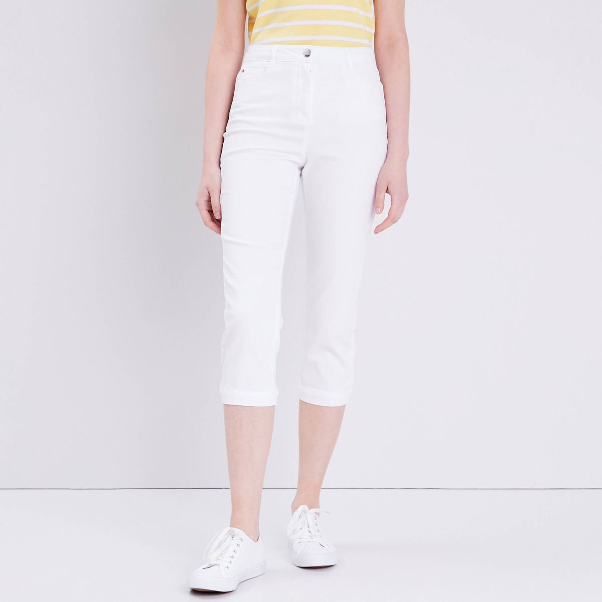 Pantacourt droit taille haute blanc femme
