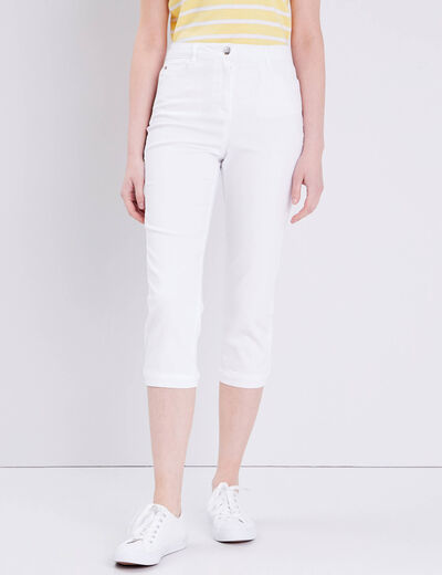 Pantacourt droit taille haute blanc femme