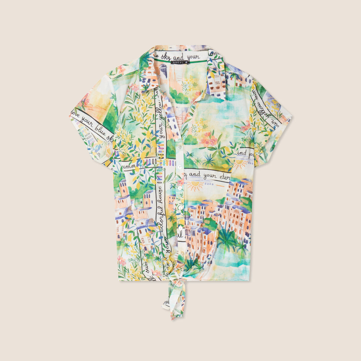 Chemise manches courtes nou&eacute;e multicolore femme