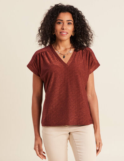 T-shirt manches courtes marron foncé femme