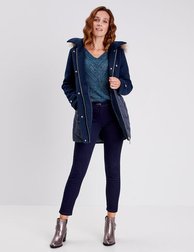Doudoune longue bleu foncé femme