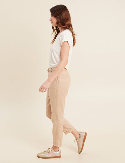 Pantalon flou ceinturé sable femme